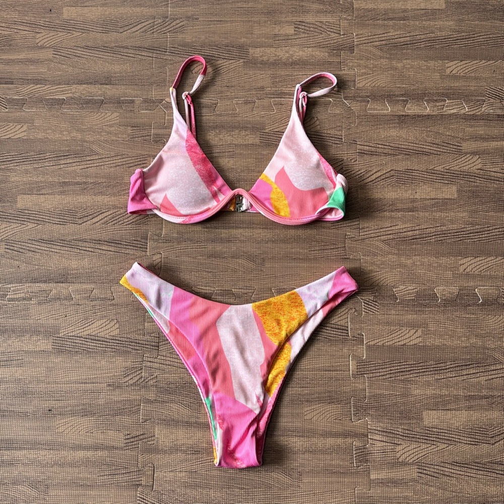 Zaful Pink and Yellow Bikini Set